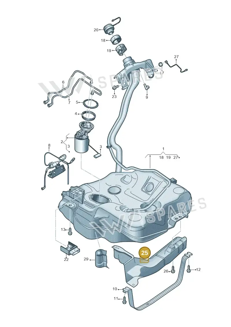 5WA201307D — Audi A3 Sportback (2019-2021) diagram 596201050, position 25