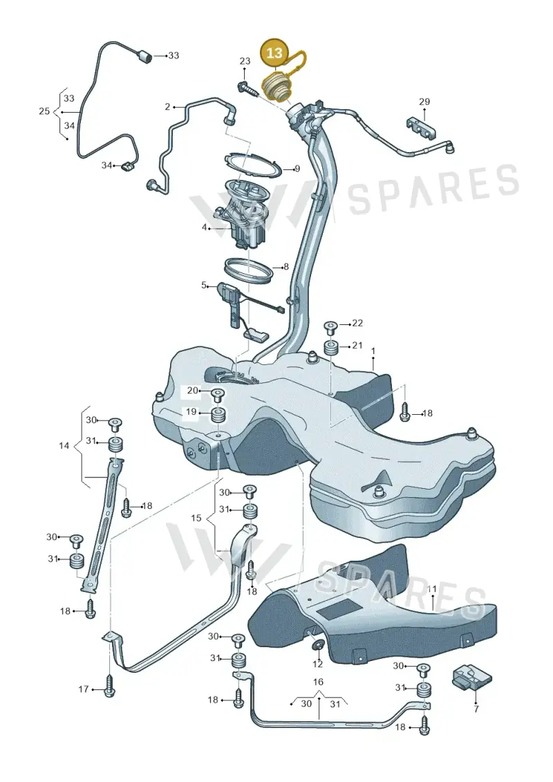 5WA201550B — Audi A5 Sportback (2016-2020) diagram 897201100, position 13