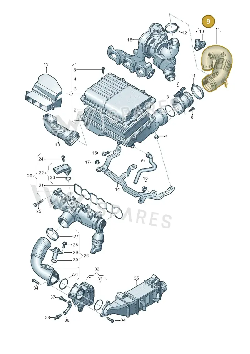 6C0129654E — Audi A1 Sportback (2014-2018) diagram 773129000, position 9