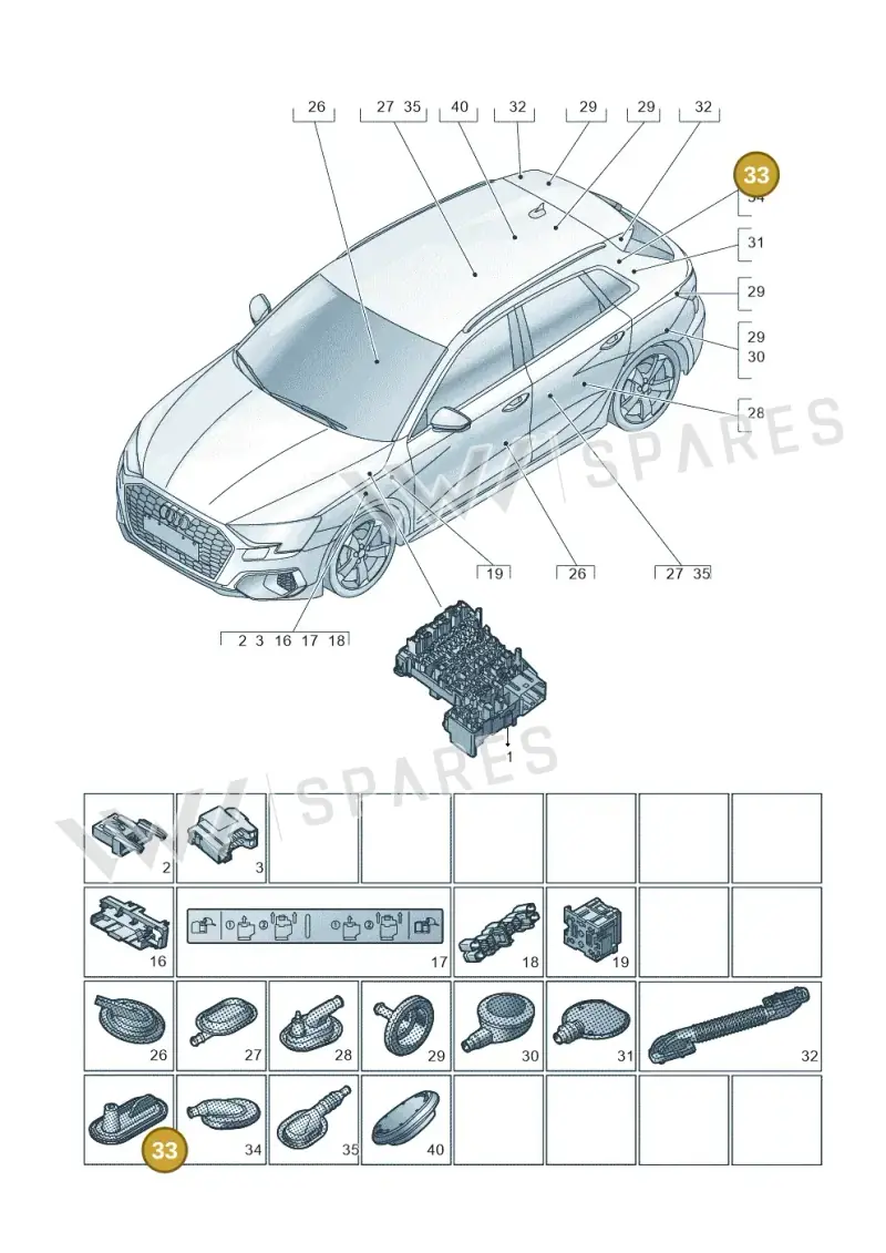 7P0971841G — Audi A3 Sportback (2019-2021) diagram 596971810, position 33