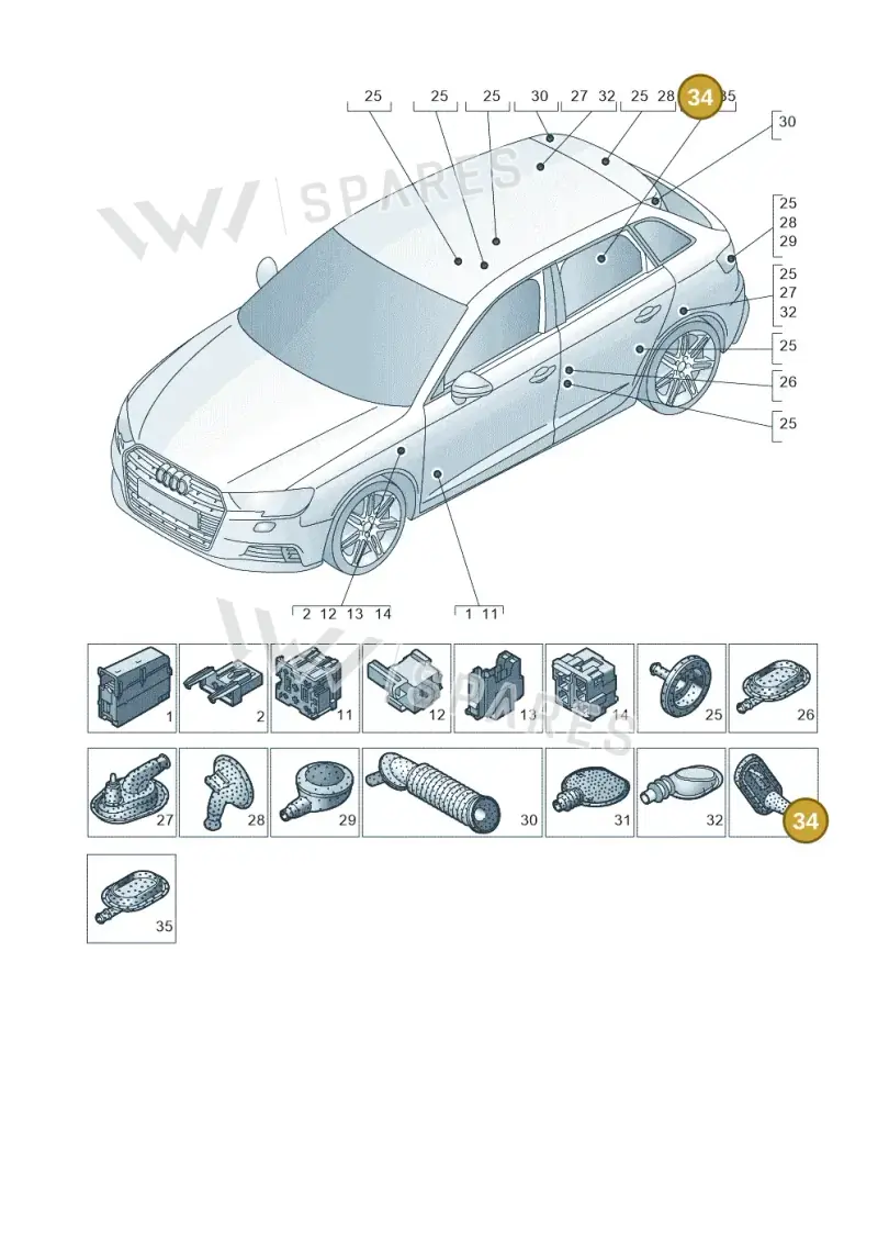7P0971841G — Audi A3 Sportback (2016-2020) diagram 890971780, position 34
