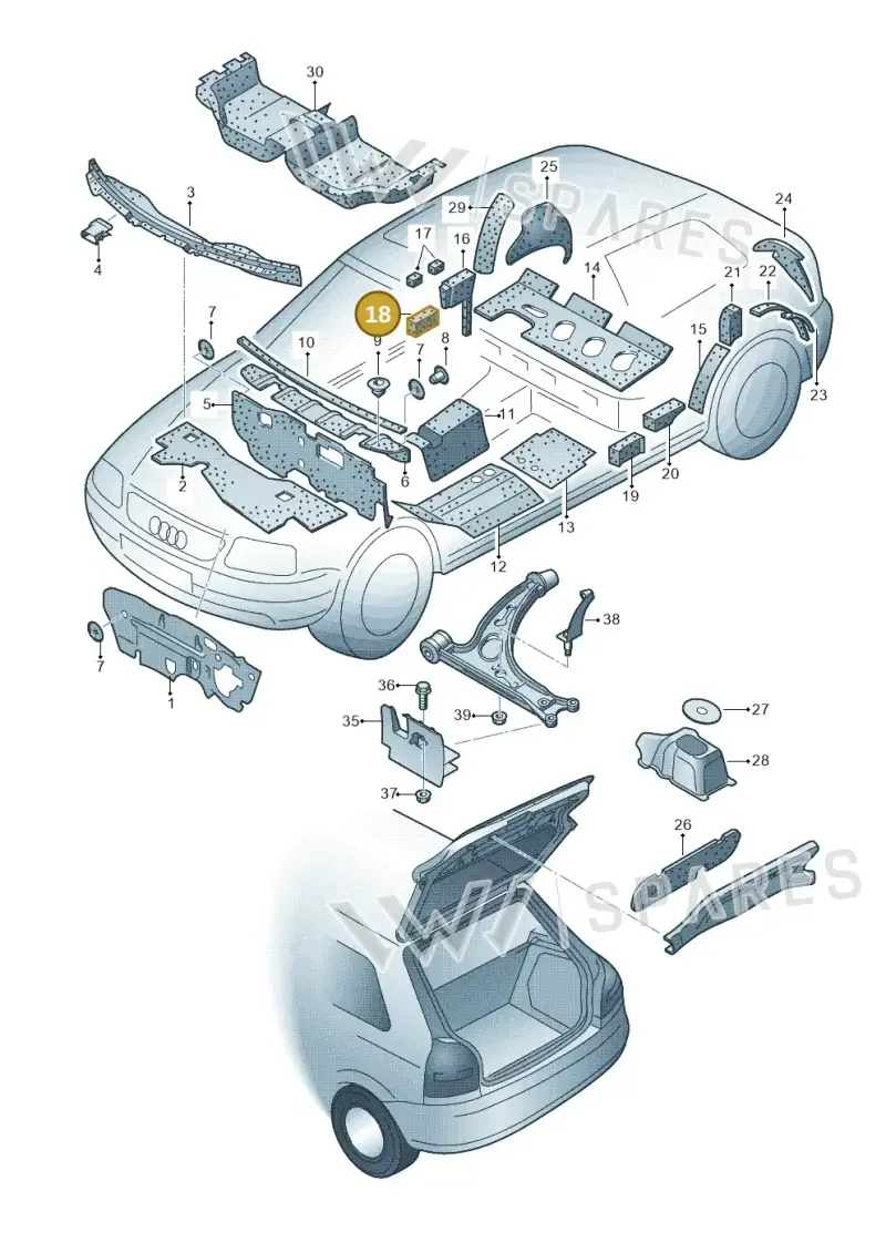 893867335A — Audi A3/S3/QUATTRO (2000-2003) diagram 201863200, position 18