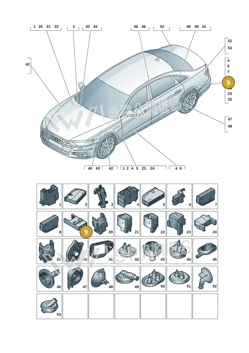 8A0937530 — Audi A8L (2017-2022) diagram 838971081, position 9