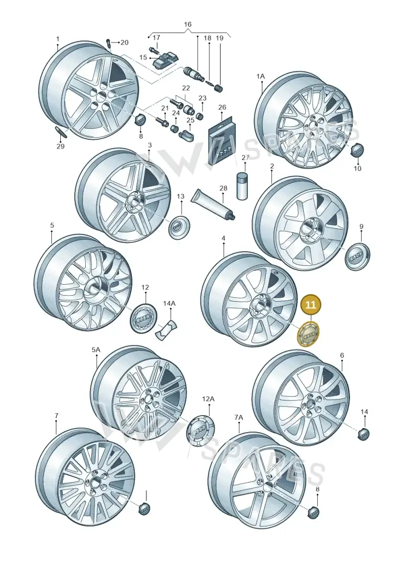 8D0601165K1H7 — Audi A4/S4/Av./qu.     05> (2005-) diagram 454601700, position 11