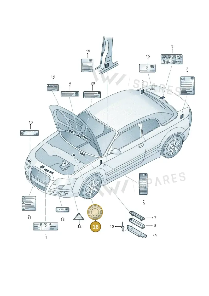8K0010571A — Audi R8                08> (2007-) diagram 492010050, position 16