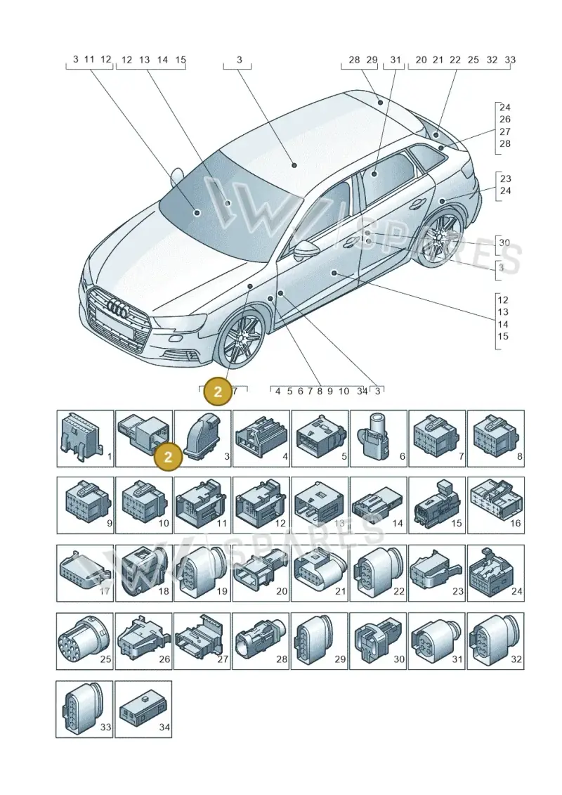 8K0972974 — Audi A3 Sportback (2016-2020) diagram 890971790, position 2