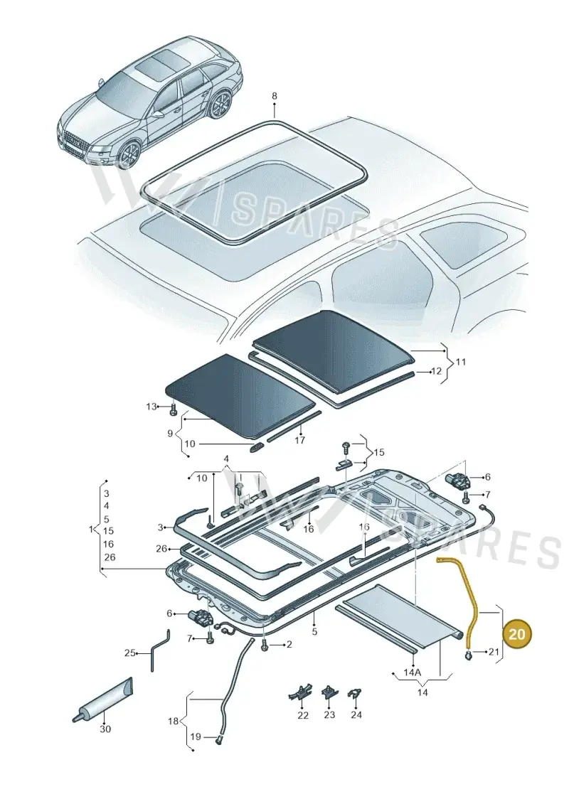 8K9877203C — Audi RS4 Av. qu. 4.2 (2012-2015) diagram 636877100, position 20
