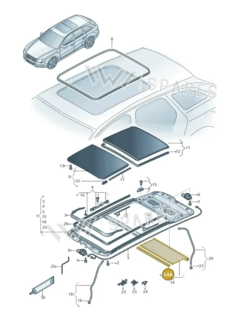 8K9877355 — Audi RS4 Av. qu. 4.2 (2012-2015) diagram 636877100, position 14A