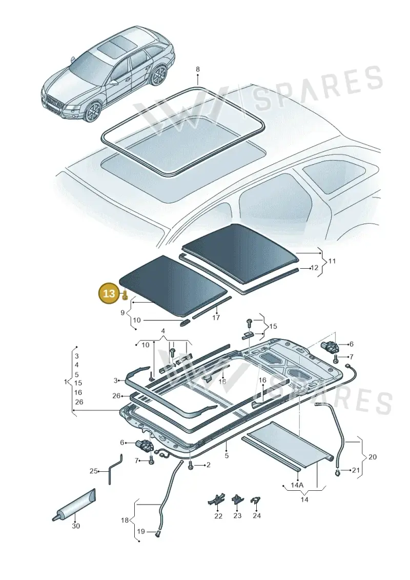 8K9898955 — Audi RS4 Av. qu. 4.2 (2012-2015) diagram 636877100, position 13