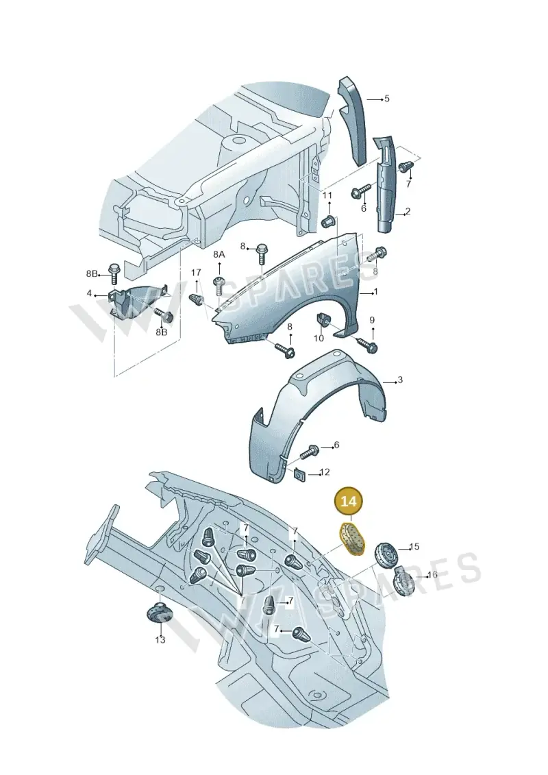 8L0803593 — Audi A3/S3/QUATTRO (2000-2003) diagram 201821100, position 14
