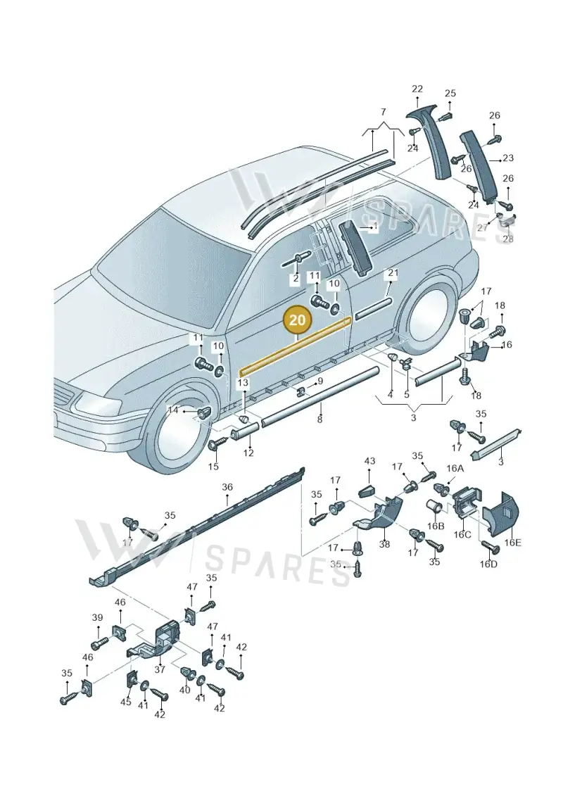 8L3853953AGRU — Audi A3/S3/QUATTRO (2000-2003) diagram 201853000, position 20