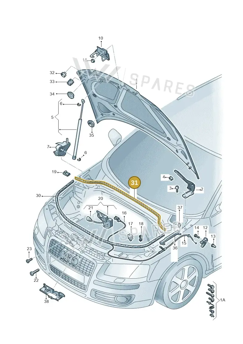 8P0823723A — Audi A3/S3/Sportb./qu. 08 (2007-) diagram 412823100, position 31