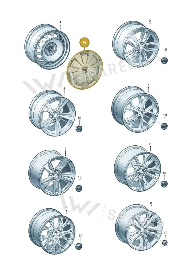 8V0601147D — Audi A3 Sportback (2019-2025) diagram 596601300, position 9