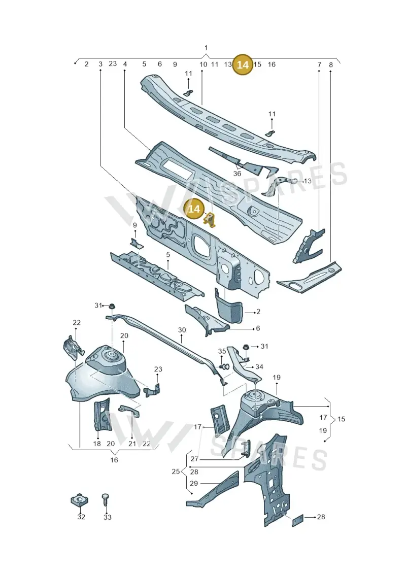 8V0805364 — Audi A3 Sportback (2019-2025) diagram 596805500, position 14