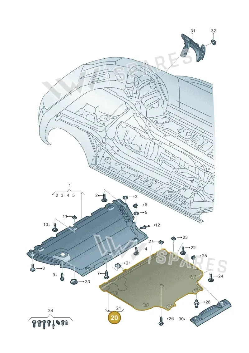 8W0863822B — Audi RS4 Avant (2017-) diagram 849863250, position 20