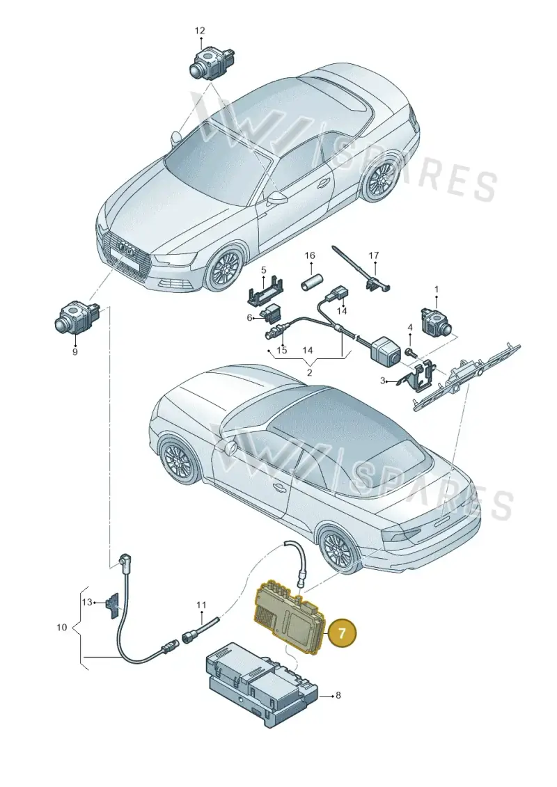8W0907428A — Audi A5 Cabriolet (2016-2025) diagram 848907450, position 7