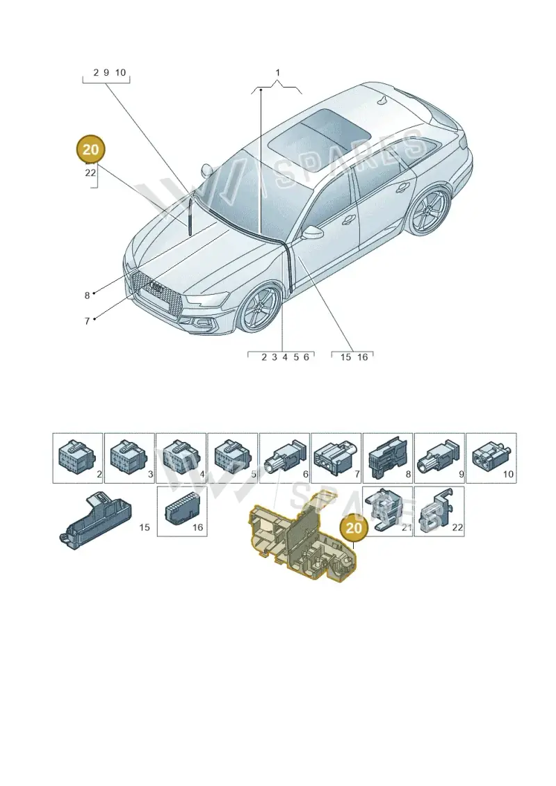 8W0937503B — Audi RS4 Avant (2017-2025) diagram 438971900, position 20