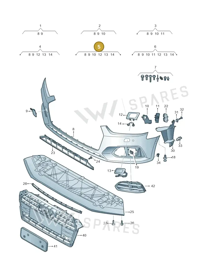 8W6807065DGRU — Audi A5 Sportback (2016-2025) diagram 897807100, position 5