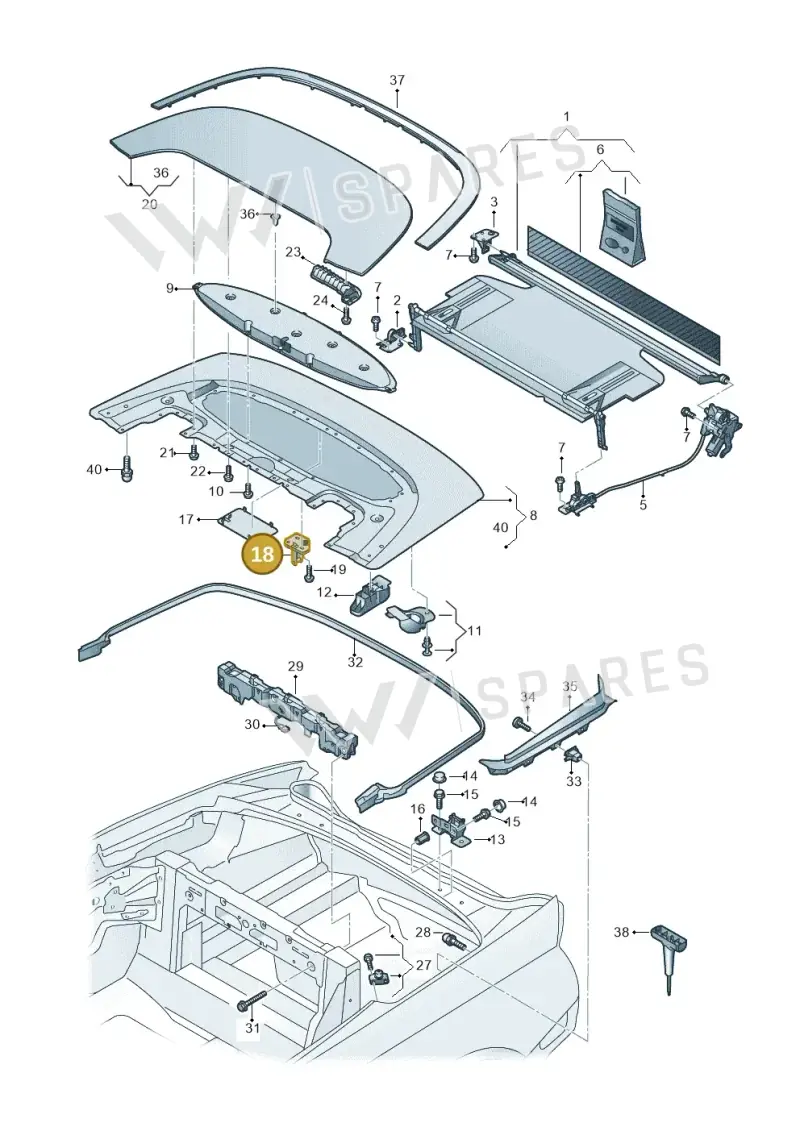 8W7825436 — Audi A5 Cabrio 2.0 (2016-2018) diagram 848825500, position 18