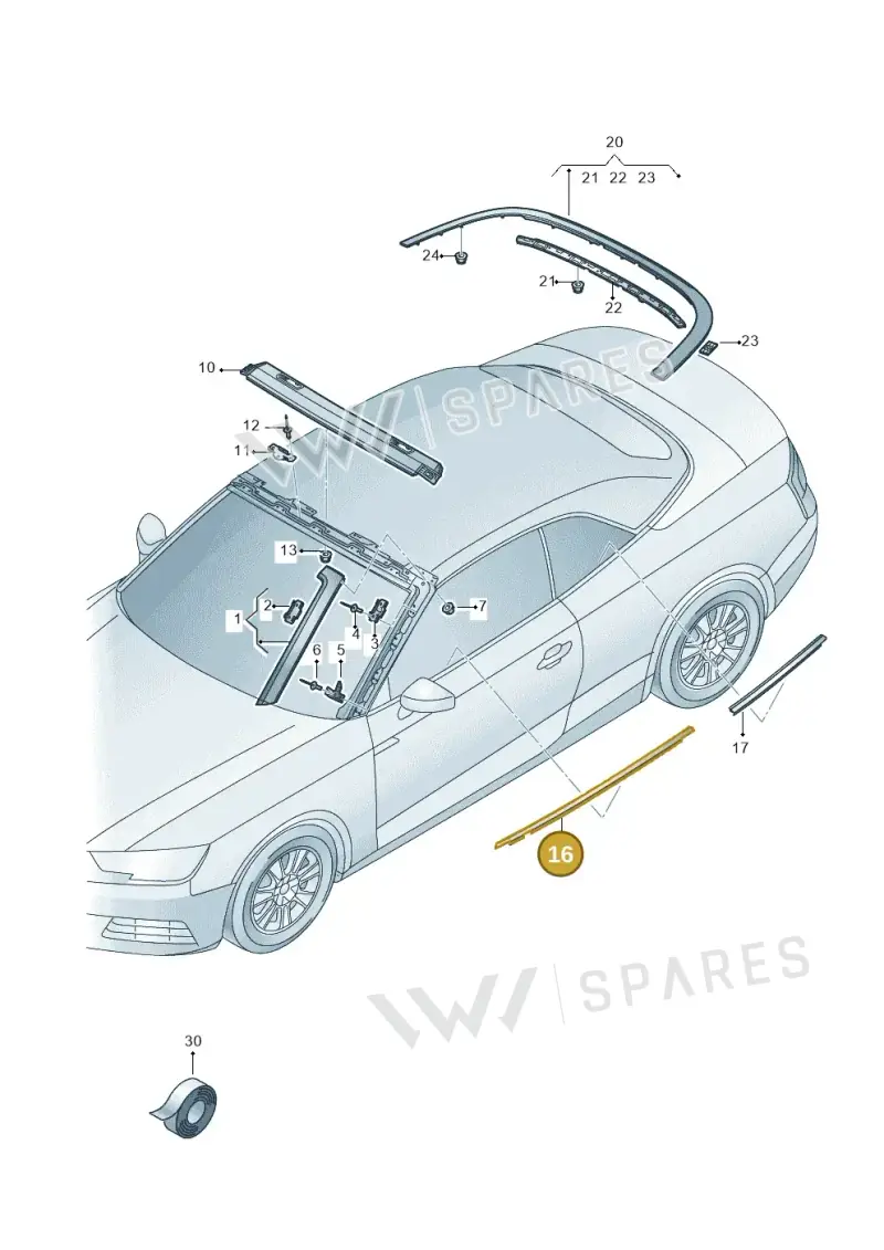 8W7853284A3Q7 — Audi A5 Cabriolet (2016-2025) diagram 848853100, position 16