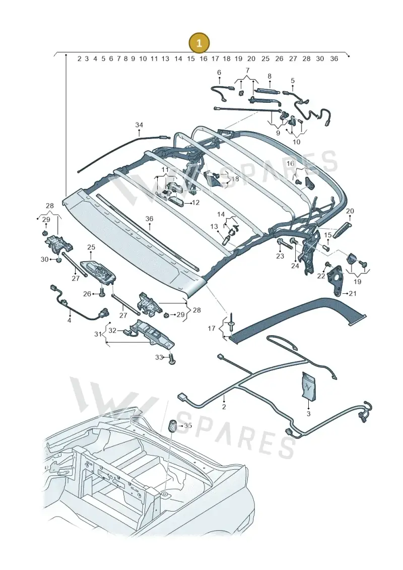 8W7871025B — Audi A5 Cabriolet (2016-2025) diagram 848871100, position 1