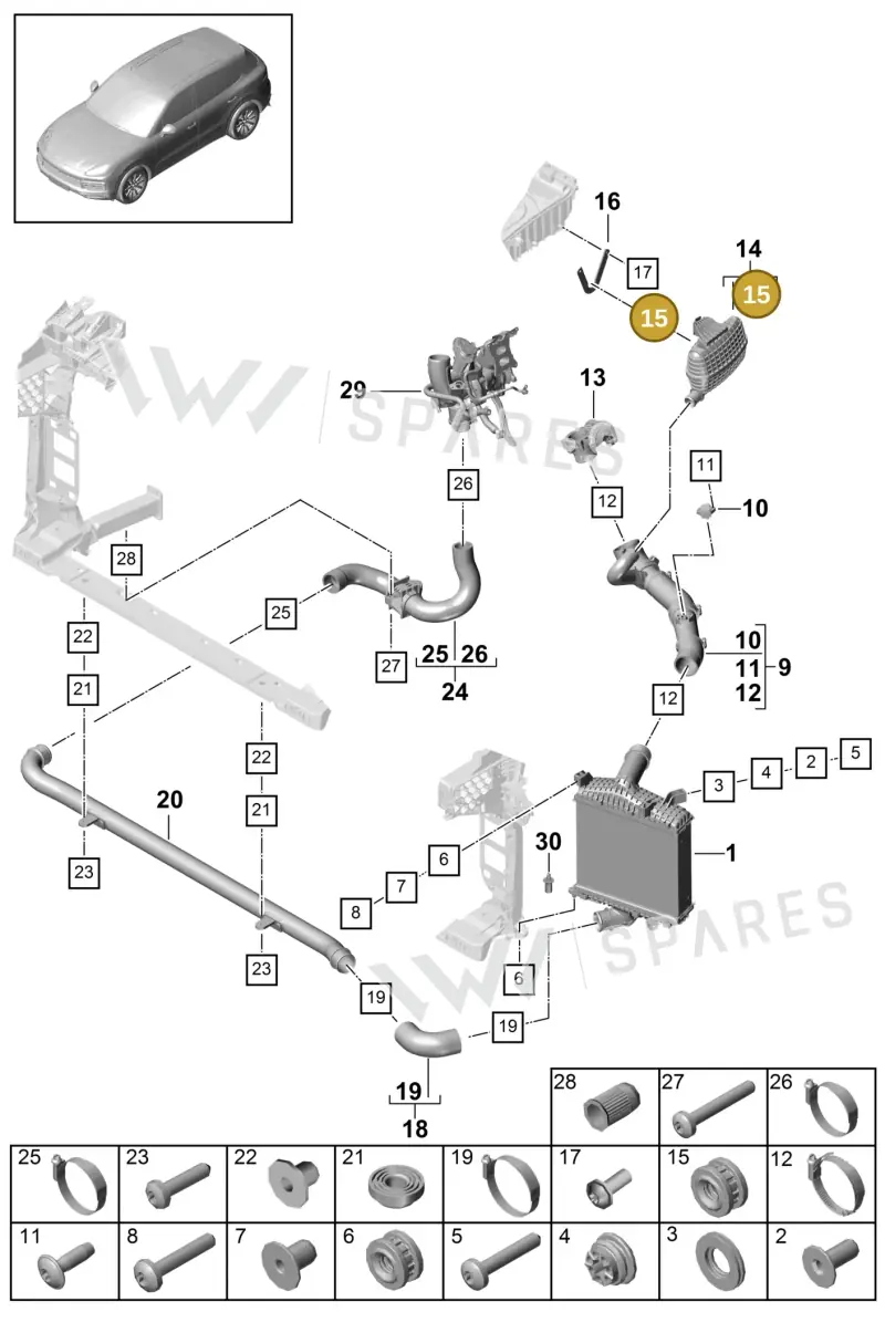 050129669 — Porsche Cayenne Diesel V6 (2017-2023) diagram p51107080, position 15