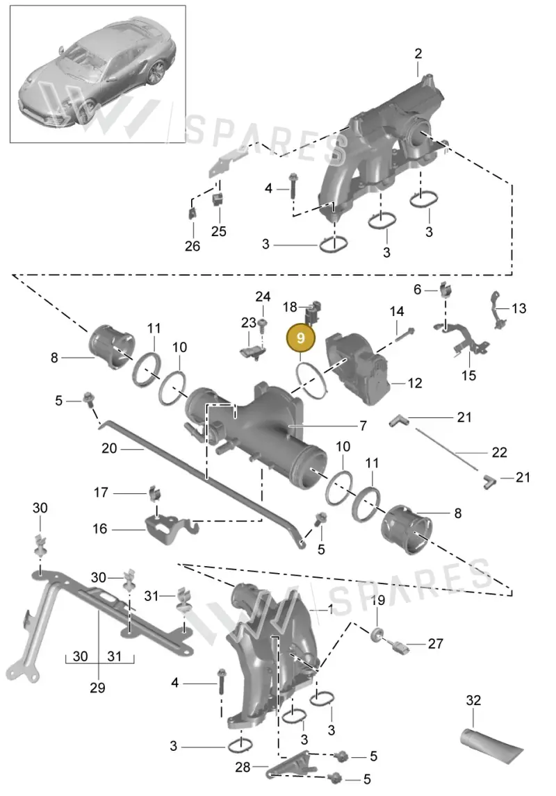 0PB129646B — Porsche 911 (2013-2020) diagram p42107010, position 9