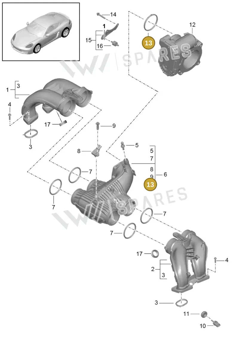 0PB129646B — Porsche Cayman (2016-2019) diagram p50107010, position 13