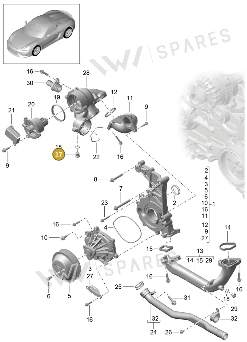 90021901830 — Porsche Boxster Spyder (2015-2016) diagram p46105000, position 17