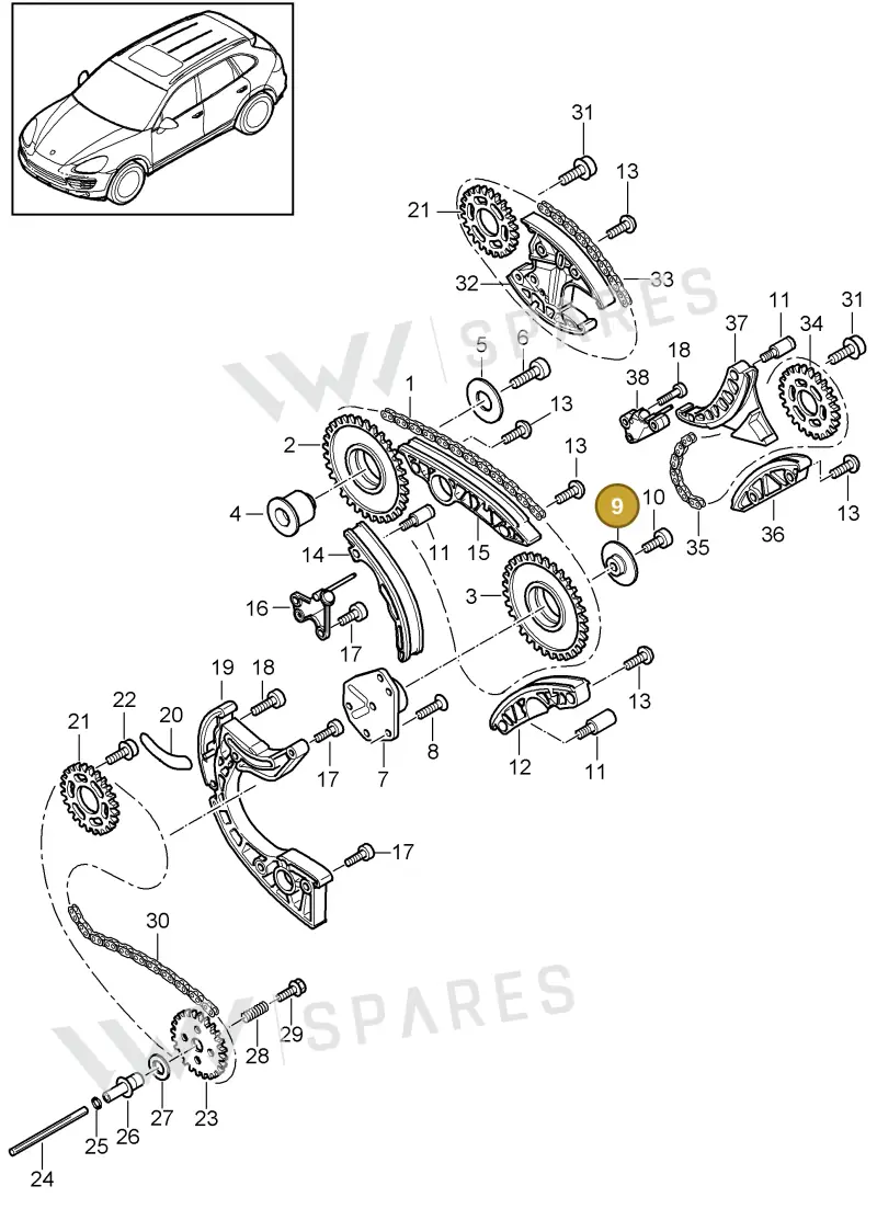 95510543500 — Porsche Cayenne (2010-2018) diagram p37103080, position 9