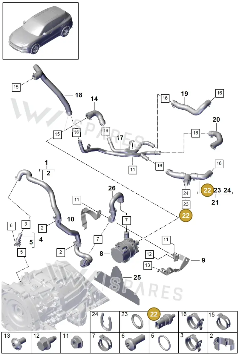 95510612501 — Porsche Cayenne (2017-2023) diagram p51105080, position 22