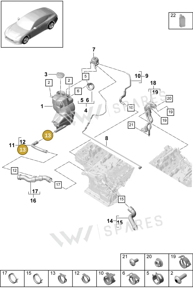 95551240500 — Porsche Panamera 4 Hybrid (2016-2020) diagram p49105045, position 13