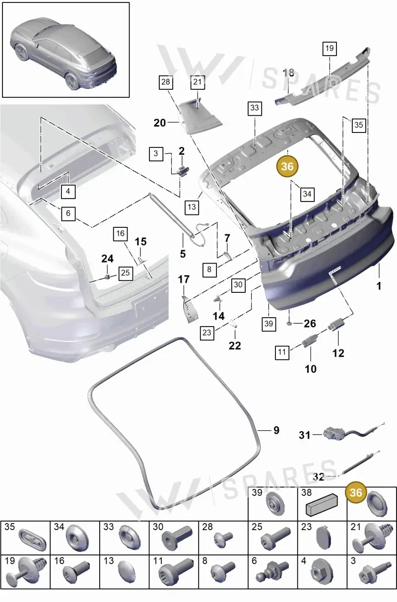 95555910800 — Porsche Cayenne (2017-2023) diagram p51803015, position 36