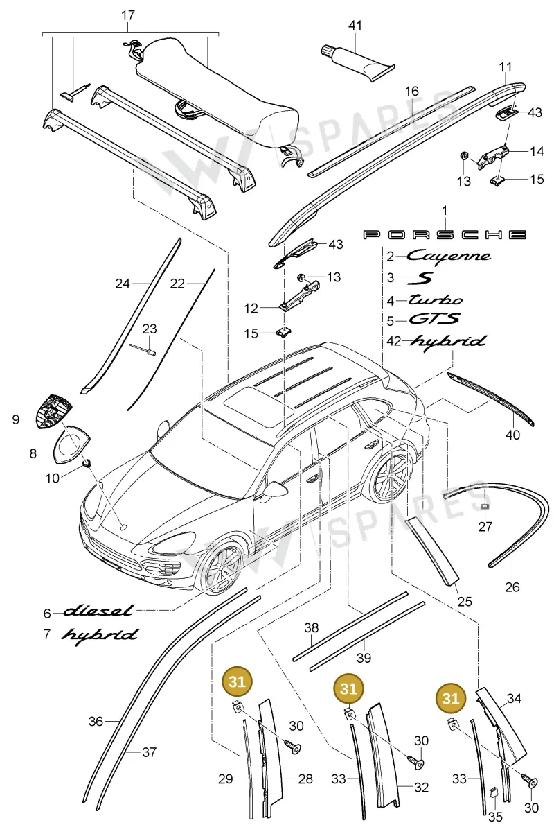 95580311500 — Porsche Cayenne (2010-2018) diagram p37810000, position 31