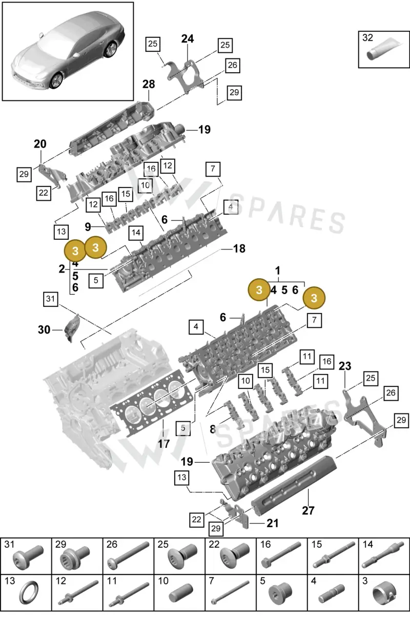 95810442910 — Porsche Panamera (2016-2020) diagram p49103010, position 3