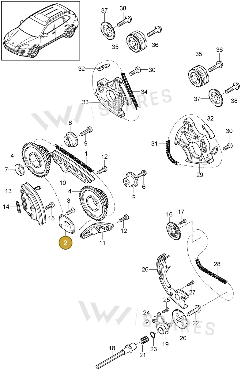 95810549300 — Porsche Cayenne (2010-2018) diagram p37103085, position 2