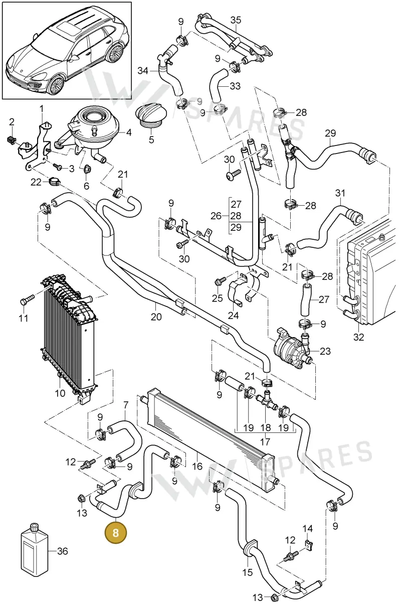 95810627000 — Porsche Cayenne (2010-2018) diagram p37105055, position 8