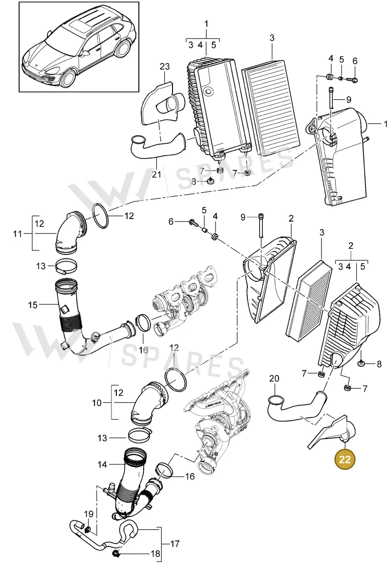 95811025101 — Porsche Cayenne (2010-2018) diagram p37106015, position 22