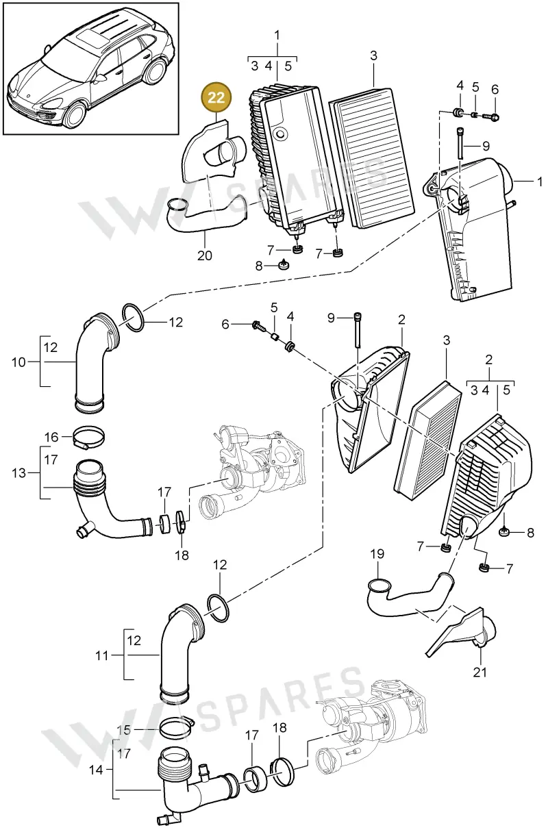 95811025260 — Porsche Cayenne (2010-2018) diagram p37106010, position 22+23