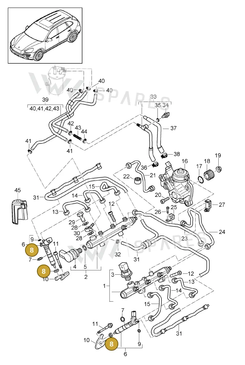 95811051901 — Porsche Cayenne (2010-2018) diagram p37107037, position 8