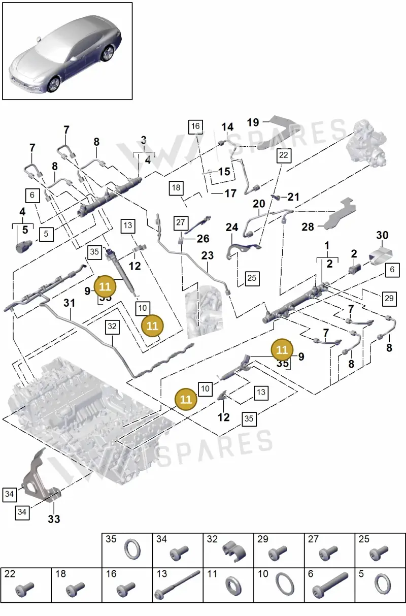 95811051901 — Porsche Panamera 4 Hybrid (2016-2020) diagram p49107010, position 11