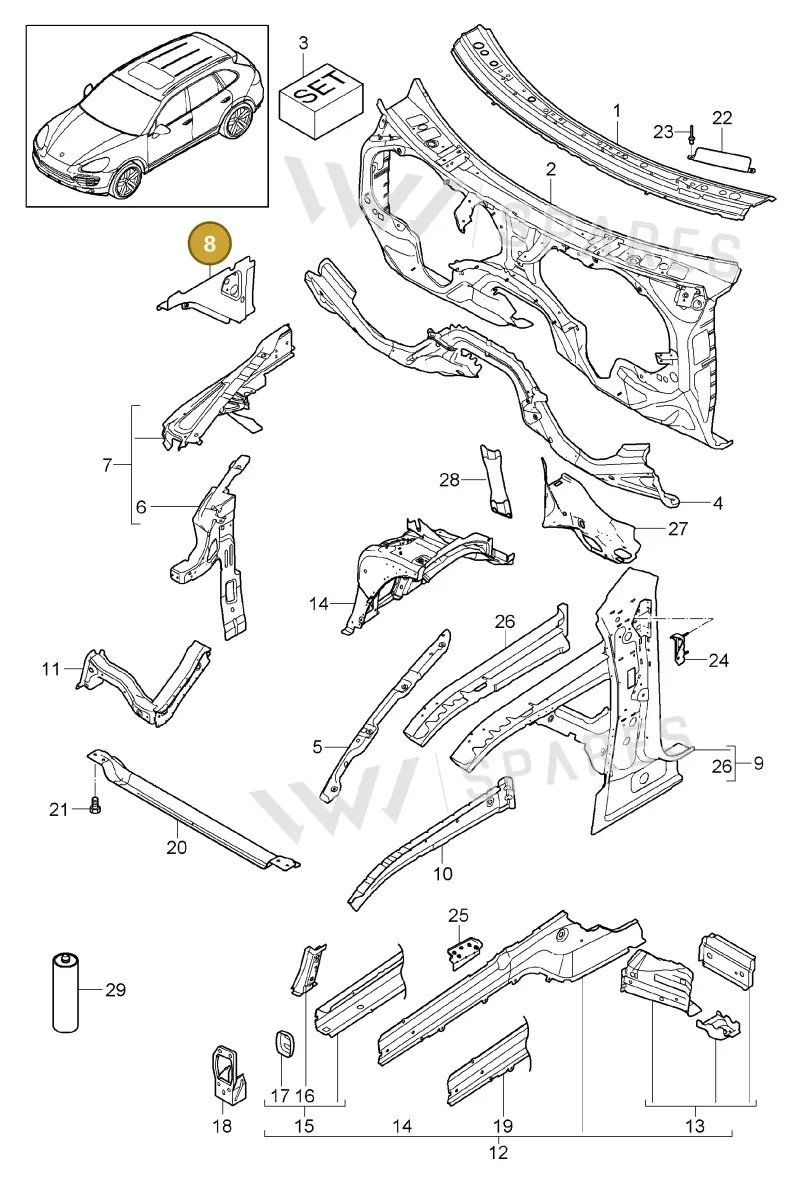 95850103000GRV — Porsche Cayenne (2010-2018) diagram p37801010, position 7+8