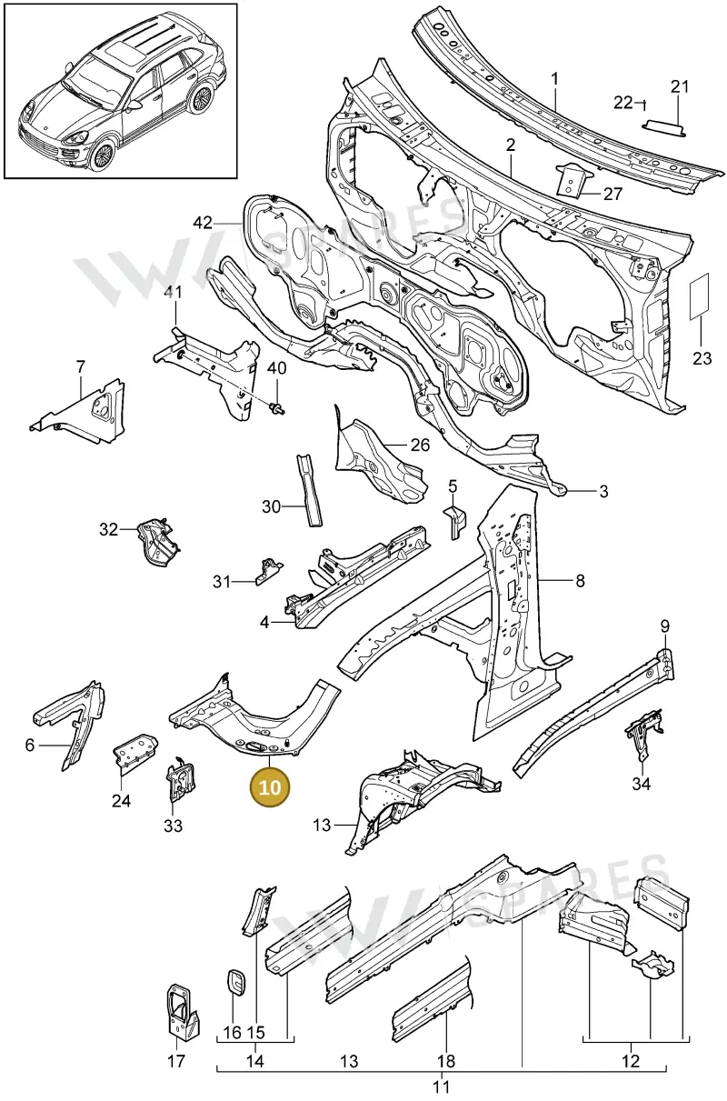 95850107100GRV — Porsche Cayenne (2010-2018) diagram p37801010, position 10