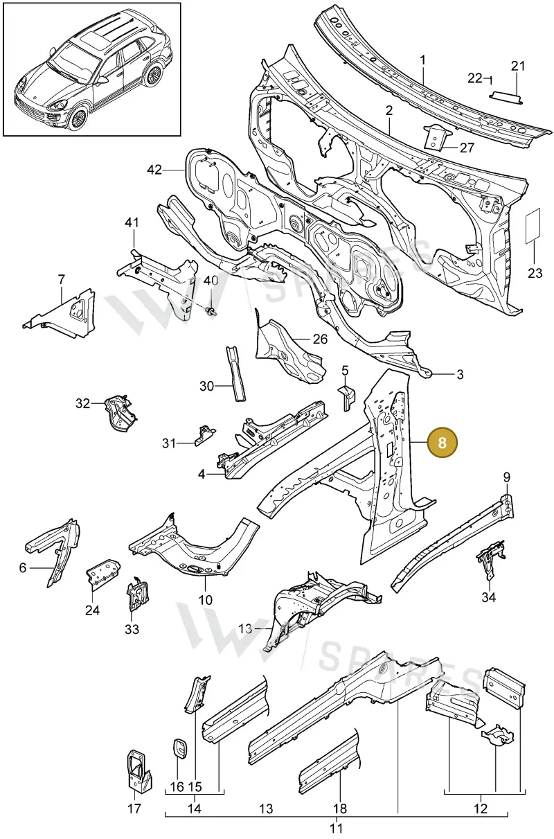 95850119101GRV — Porsche Cayenne (2010-2018) diagram p37801010, position 8
