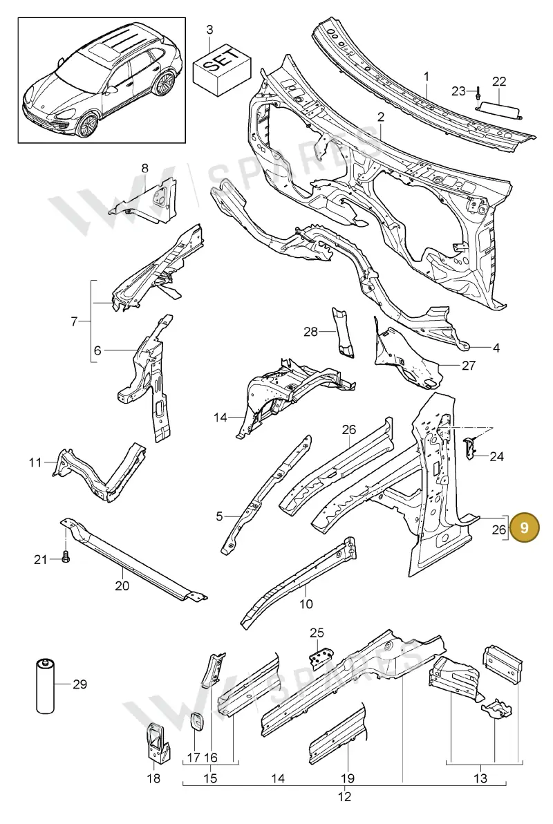 95850119200GRV — Porsche Cayenne (2010-2018) diagram p37801010, position 8+9