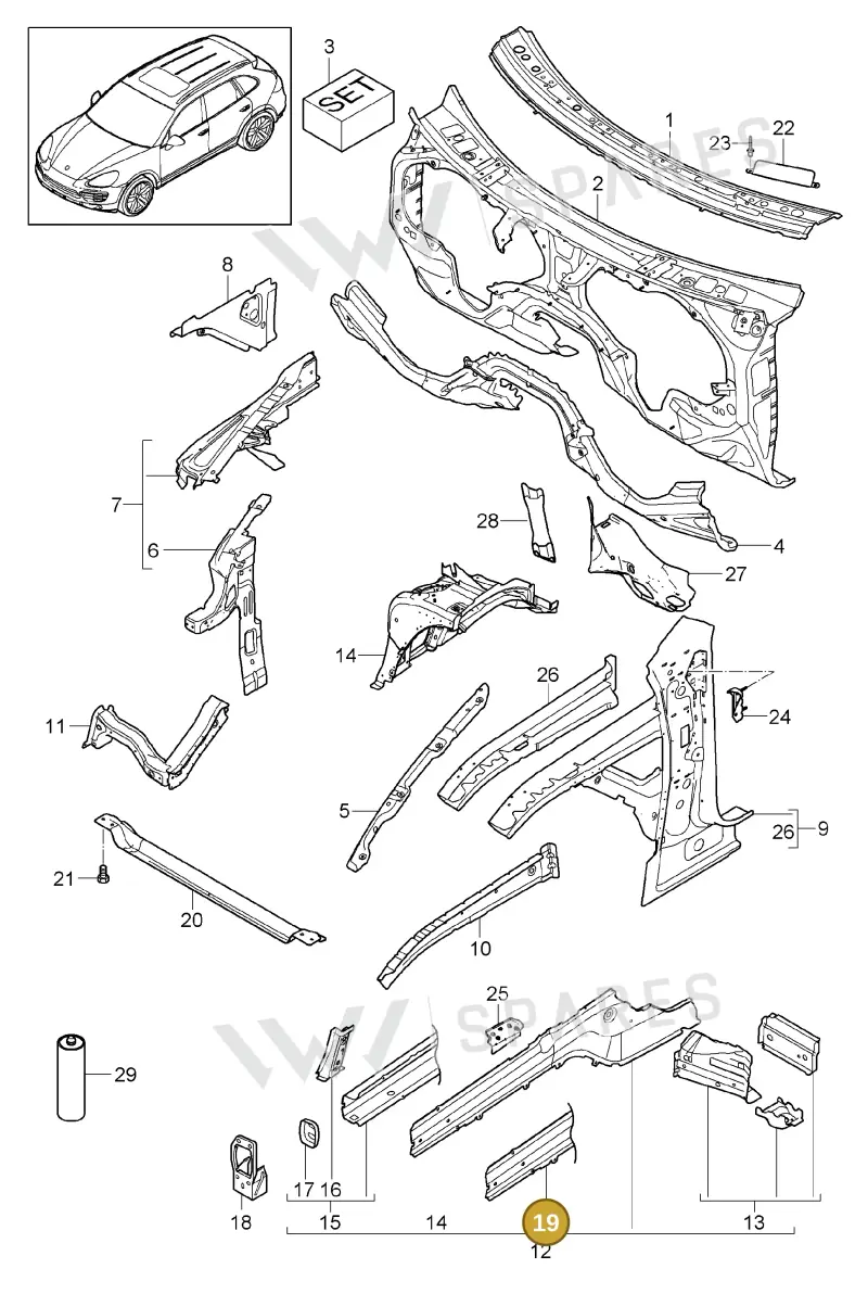 95850193600GRV — Porsche Cayenne (2010-2018) diagram p37801010, position 18+19