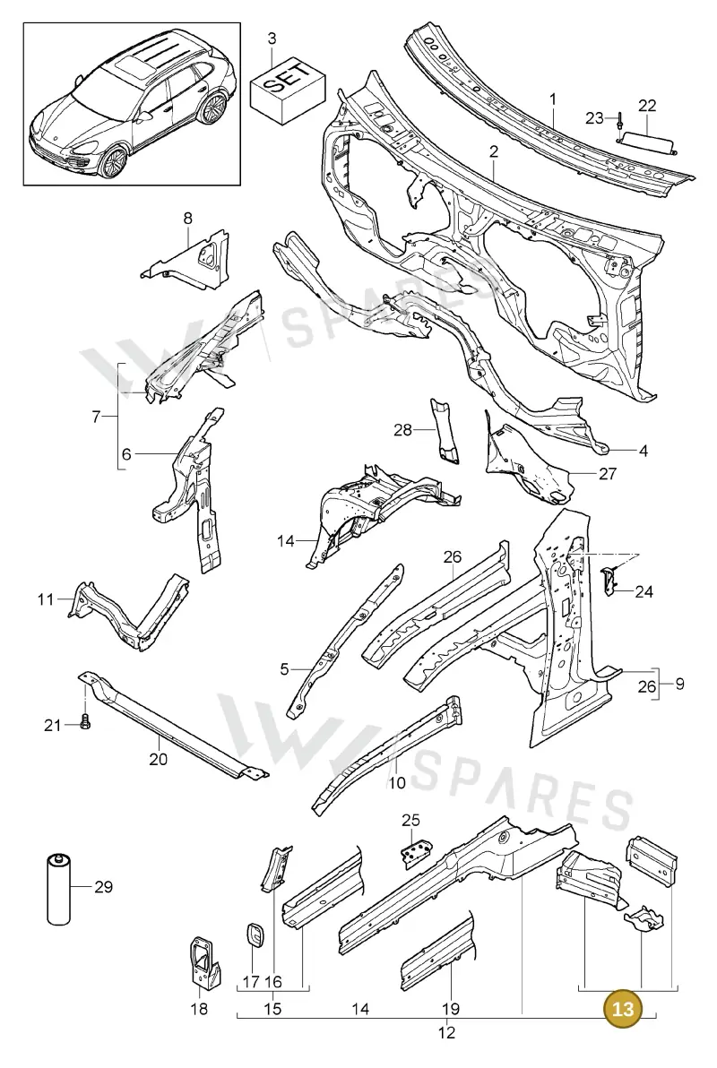 95850197300GRV — Porsche Cayenne (2010-2018) diagram p37801010, position 12+13