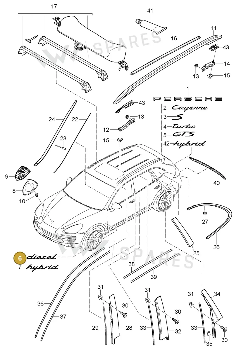 95855949911 — Porsche Cayenne (2010-2018) diagram p37810000, position 6