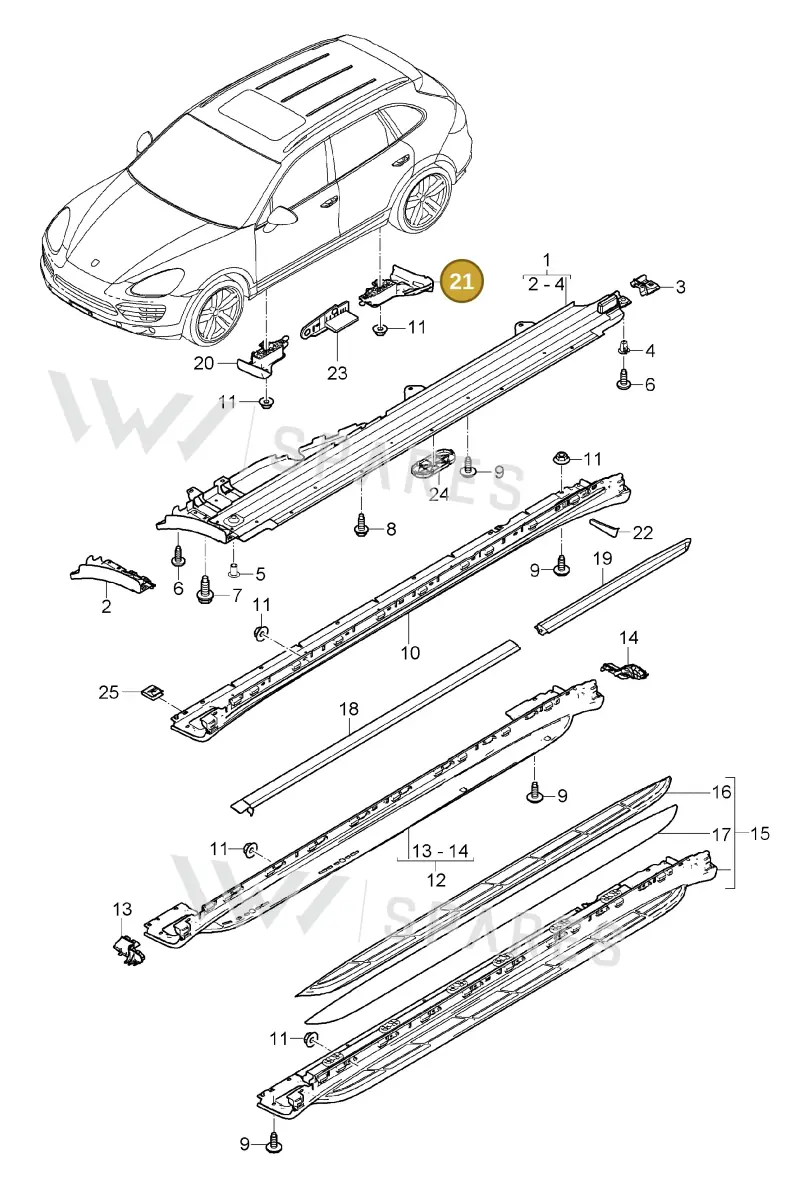 958559831009B9 — Porsche Cayenne (2010-2018) diagram p37810010, position 21