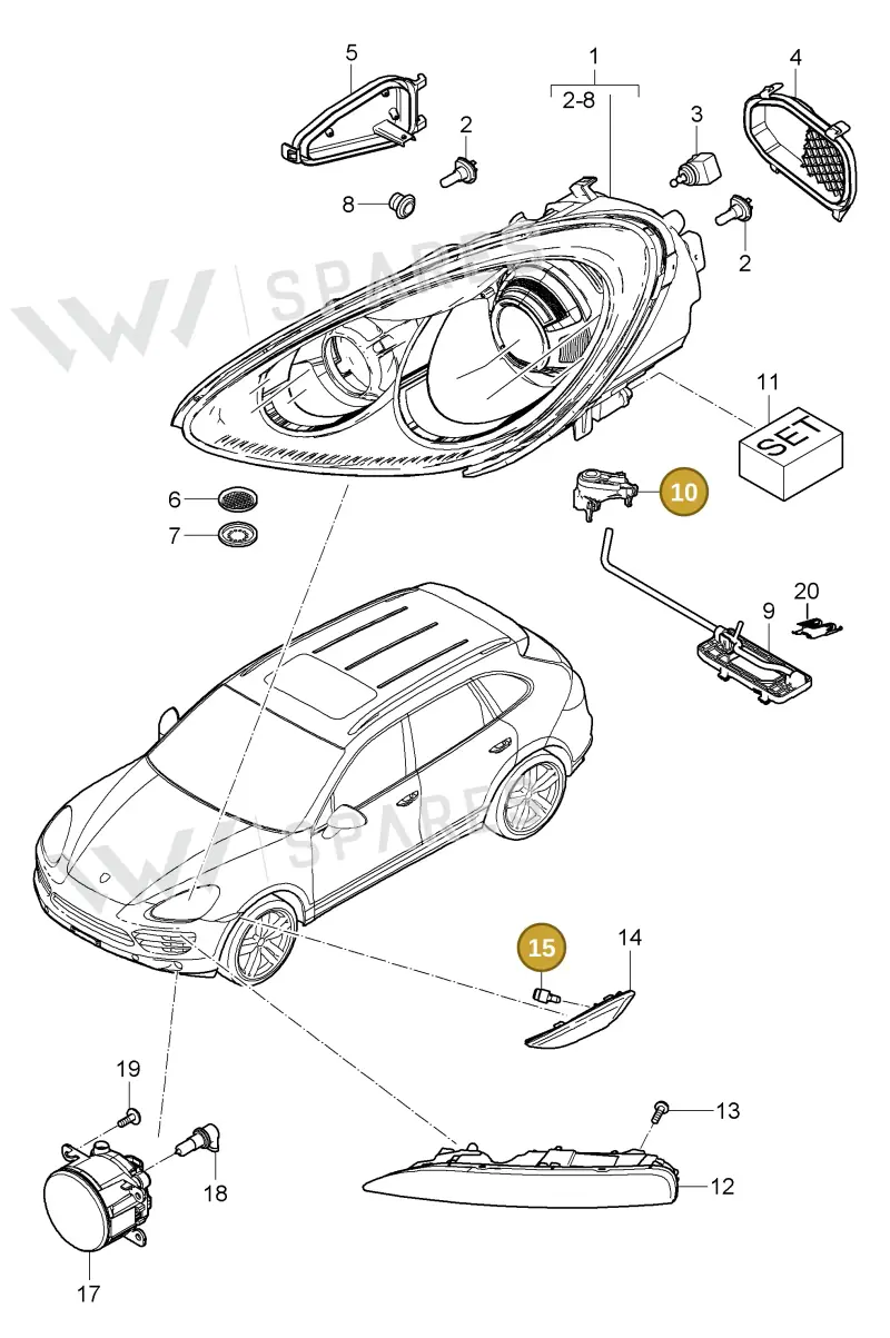 95863119402 — Porsche Cayenne (2010-2018) diagram p37905000, position 10+15